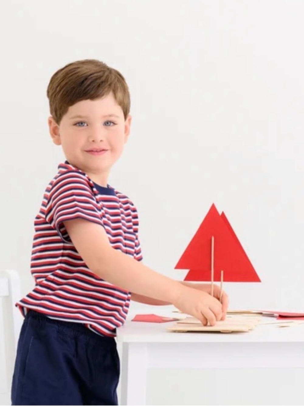 TBBC Carter Crewneck Red, Navy & White Striped Short Sleeve